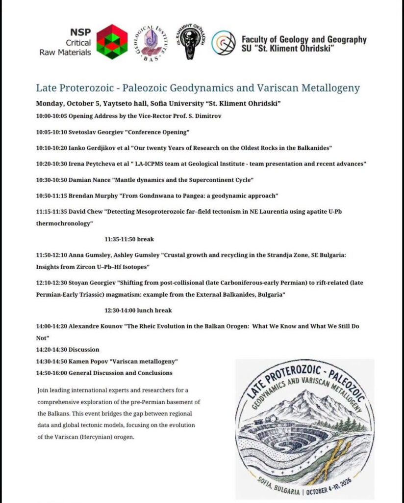 аучна конференция “Late Proterozoic–Paleozoic Geodynamics and Variscan Metallogeny” - програма